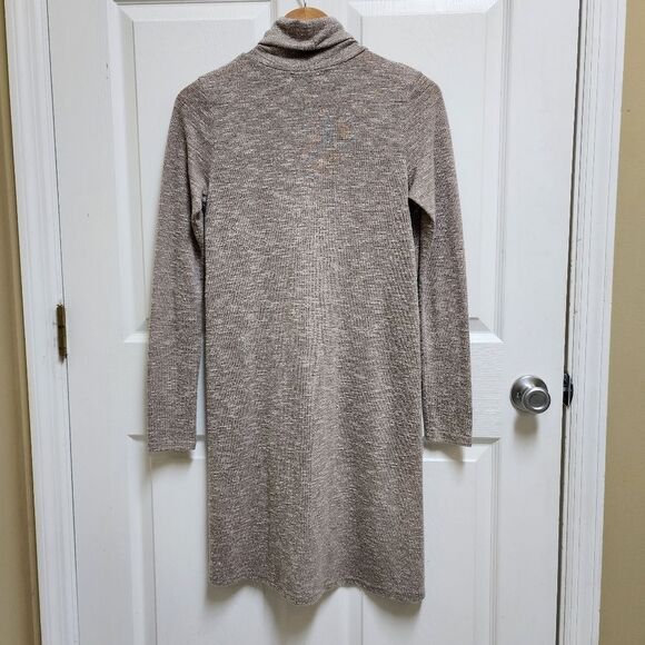 EZRA Sweater Women M Heather Gray Tan Stretch Knit Turtleneck Hi Low Long Sleeve - Picture 2 of 8